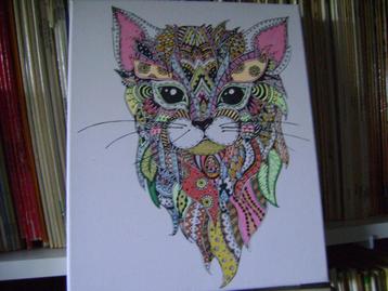 Op canvas geprinte kat in allerlei kleuren.Afm 30x25cm beschikbaar voor biedingen