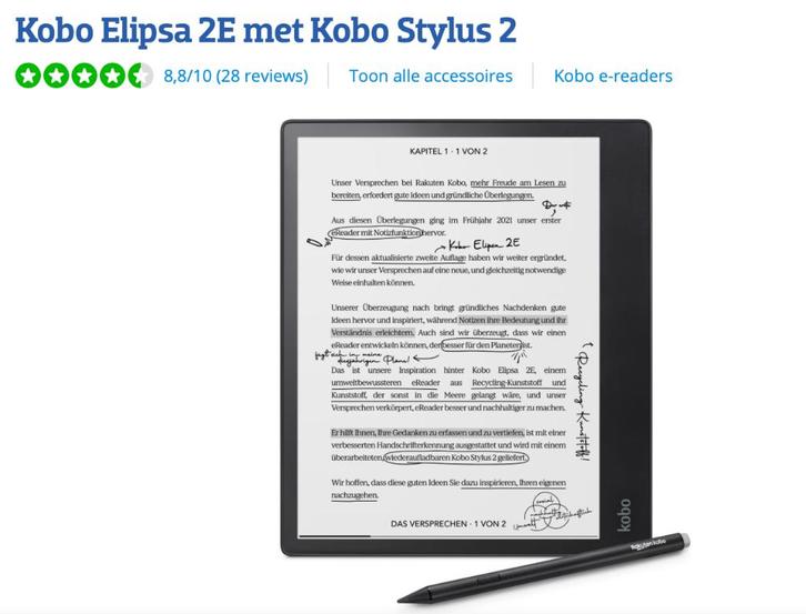 Kobo Elipsa 2E met Kobo Stylus 2, Computers en Software, E-readers, Zo goed als nieuw, Ophalen of Verzenden
