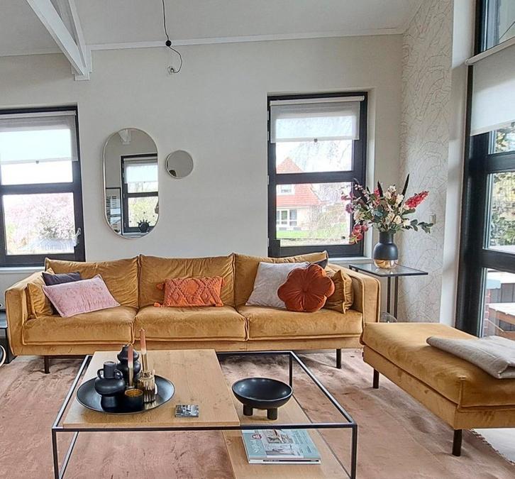 Langwerpige Salontafel Eikenhout/Staal - Verstelbaar!, Huis en Inrichting, Banken | Bankstellen, Gebruikt, Minder dan 150 cm, Hout