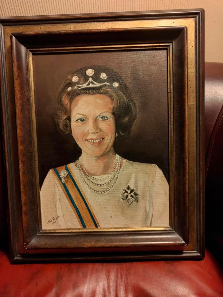 Portret Jonge Koningin Beatrix, A.G. Prins, 1982, Antiek en Kunst, Kunst | Schilderijen | Klassiek, Ophalen of Verzenden