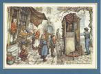 Anton pieck bij voorbeeld Draaiorgel met publiek met blauwe, Verzenden, Voor 1940, Zo goed als nieuw, Prent