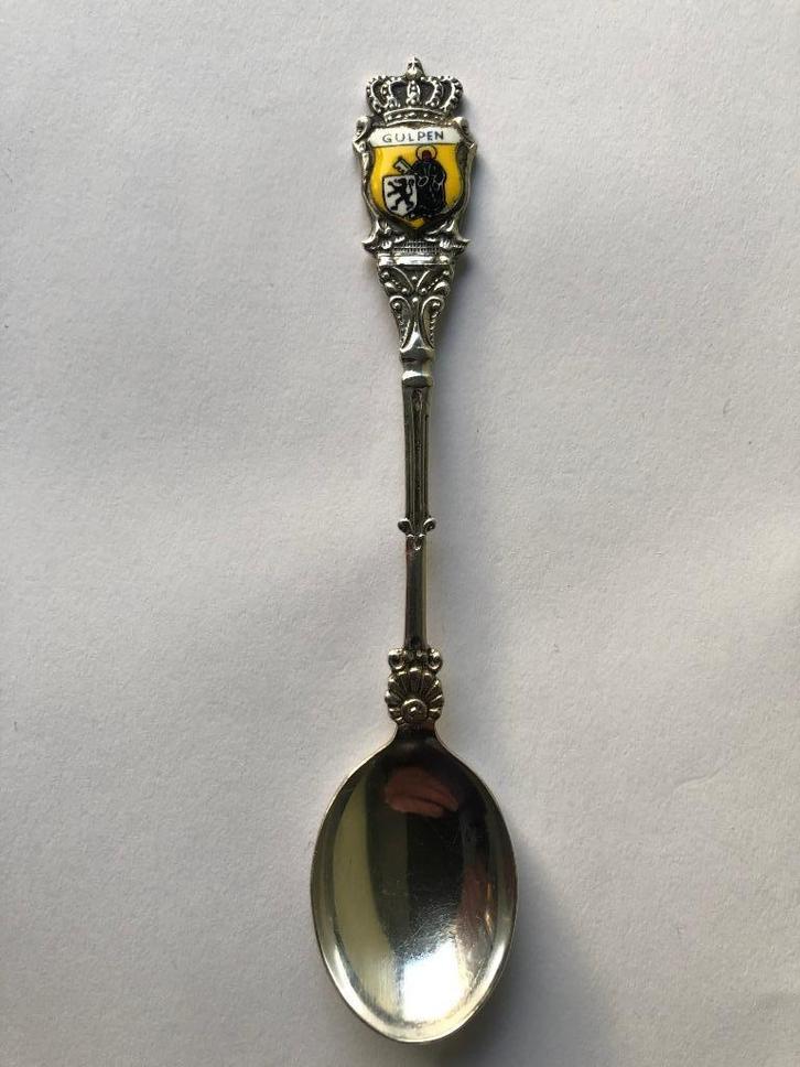 Verzilverd emaille Gulpen lepeltje. Theelepeltje lepel., Antiek en Kunst, Antiek | Bestek, Ophalen of Verzenden