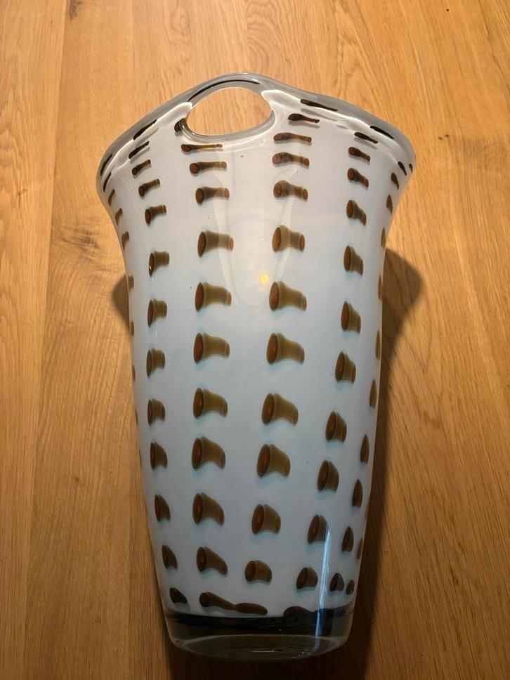 Leerdam glazen vaas - Crème/Bruin - 37cm, Antiek en Kunst, Antiek | Glas en Kristal, Ophalen