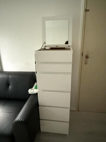 Ikea Malm 6 lades met spiegel en opbergvakje voor juwelier
