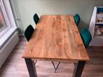 Eetkamerset - Mangohouten tafel 160 cm + 4  stoelen, Ophalen, Gebruikt, 50 tot 100 cm, 150 tot 200 cm