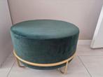 Groene Velvet Poef met Gouden Onderstel, Huis en Inrichting, Banken | Voetenbanken en Poefen, Minder dan 50 cm, Rond, Minder dan 50 cm
