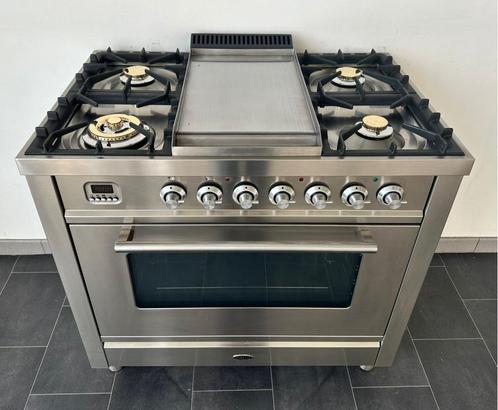 Luxe Fornuis Boretti 90cm rvs + rvs frytop 1 grote oven, Witgoed en Apparatuur, Fornuizen, Zo goed als nieuw, Vrijstaand, Gas