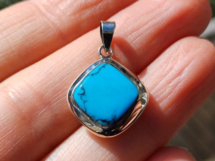 Vanoli 925 zilveren dubbel kettinghanger turquoise parelmoer, Sieraden, Tassen en Uiterlijk, Kettinghangers, Nieuw, Zilver, Blauw