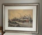 Groot schilderij 107x 85 havenzicht rotterdam oud antiek, Antiek en Kunst, Ophalen