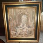 Vintage gobelin schilderij 2 dames in goudkleurige lijst, Minder dan 50 cm, Ophalen of Verzenden, Zo goed als nieuw, Schilderij
