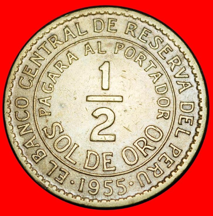 Ⰶ CORNUCOPIA (1935-1965): PERU 1/2 SOL DE ORO 1955 ERROR!, Postzegels en Munten, Munten | Amerika, Losse munt, Zuid-Amerika, Verzenden