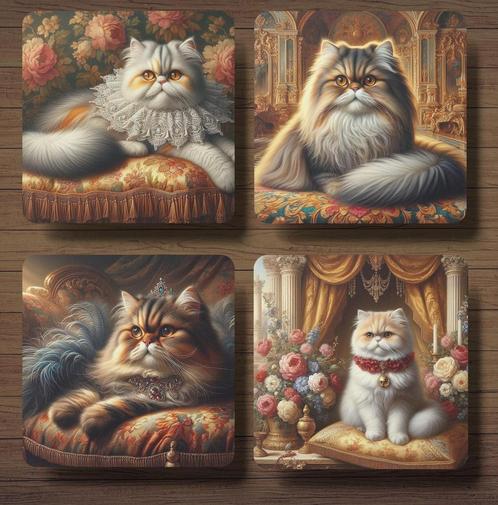 Perzische Kat Barok onderzetters met houder, Huis en Inrichting, Woonaccessoires | Onderzetters, Nieuw, Glas of Kopje, Ophalen of Verzenden