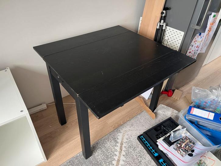 Zwarte Eettafel - Gebruikt, Huis en Inrichting, Tafels | Eettafels, Gebruikt, 50 tot 100 cm, tot twee personen, Vierkant, Overige houtsoorten