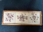 Oude tegels met bloemmotief in houten lijst, Antiek en Kunst, Ophalen