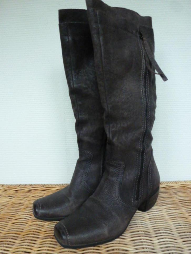 Leren laarzen grijs/bruin, mt 36, Kleding | Dames, Schoenen, Zo goed als nieuw, Hoge laarzen, Bruin, Ophalen of Verzenden