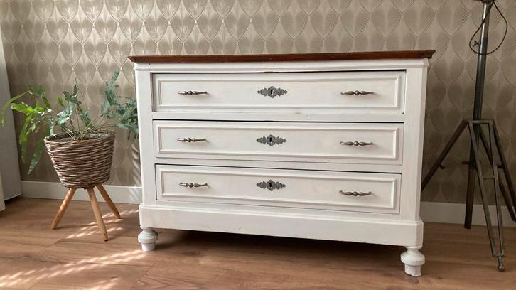 Ladekast Wit met Houten Blad - Landelijke Stijl, Huis en Inrichting, Kasten | Ladekasten, Gebruikt, Minder dan 100 cm, 50 tot 100 cm