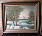 Hollandse School - J. Kok - Winterlandschap - olieverf doek, Antiek en Kunst, Ophalen of Verzenden