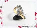 16429-2 Elegante 14K Bicolor Gouden Slagring met Zirkonia’s, 18 tot 19, Ophalen of Verzenden, Zo goed als nieuw, Met edelsteen