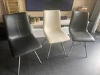 4 nep leren eetkamer stoelen zwart en taupe, Huis en Inrichting, Stoelen, Ophalen of Verzenden, Zwart, Overige materialen, Vier