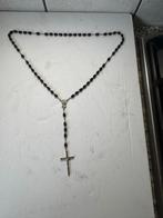 Antieke Rozenkrans met Zwarte Kralen en Kruisbeeldje Zilverk, Ophalen of Verzenden