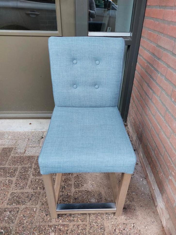 4 Blauwe Eetkamerstoelen met Houten Poten, Huis en Inrichting, Stoelen, Ophalen of Verzenden