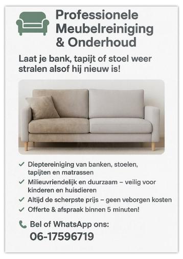 Dieptereiniging banken,stoelen & matrassen. beschikbaar voor biedingen