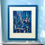 Tony Agostini Gesigneerde Bouquet Au Vase Bleu Lithografie, Ophalen of Verzenden