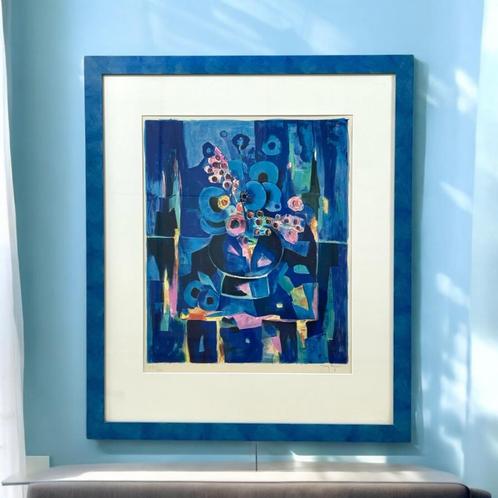 Tony Agostini Gesigneerde Bouquet Au Vase Bleu Lithografie, Antiek en Kunst, Kunst | Litho's en Zeefdrukken, Ophalen of Verzenden