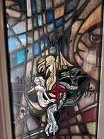 Groot glas-in-loodraam –religieus – 140  73 cm, Doe-het-zelf en Verbouw, Glas en Ramen, Ophalen, Gevelraam of Ruit, Minder dan 80 cm