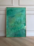 Abstract Groen Schilderij met Lijst 63x94cm - Uniek Kunstwer, Antiek en Kunst, Ophalen of Verzenden