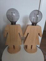 2x Houten Tafellampen met Glazen Bol, Huis en Inrichting, Ophalen of Verzenden, Zo goed als nieuw, Glas, Modern