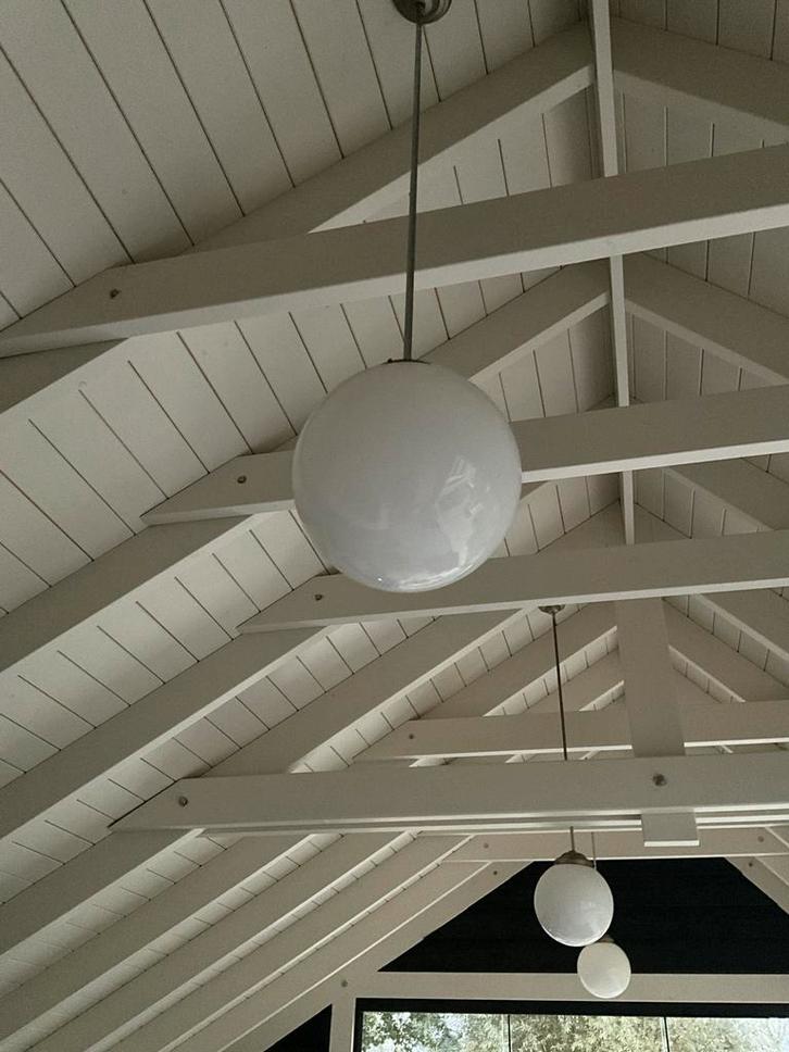 Oude antieke theater ,toneel,school  bollen 30 cm doorsnee, Huis en Inrichting, Lampen | Hanglampen, Gebruikt, 75 cm of meer, Glas