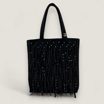 Chanel vintage suède fringe rhinestone mini tote  beschikbaar voor biedingen