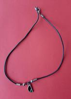 Leren Ketting met 2 Kralen en Zwart - Groene Hanger, Sieraden, Tassen en Uiterlijk, Kettingen, Ophalen, Zwart, Zo goed als nieuw