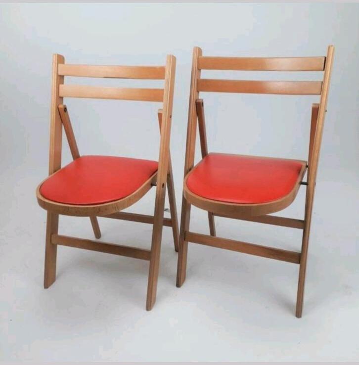 2 Retro klapstoelen stoel, Huis en Inrichting, Stoelen, Gebruikt, Twee, Hout, Rood, Ophalen