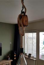 Stoere Katrol Lamp met Scheepstouw, Huis en Inrichting, Lampen | Kroonluchters, Ophalen of Verzenden, Gebruikt, Metaal, Industrieel, Maritiem