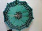 Vintage paraplu van Knirps, blauw - groen met bloem aan de r, Overige typen, Ophalen of Verzenden
