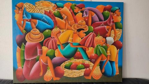 laurent casimir 1928 1990 Haitian markt figuren kunst oud, Antiek en Kunst, Kunst | Schilderijen | Modern, Ophalen
