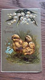 Paasgroeten.Reliefkaart.Gouden kuikens,lelietjes van dale, Ophalen of Verzenden, Gelopen, Overige thema's