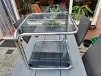 retro chrome buisframe bijzettafeltje, Ophalen, Gebruikt, 50 tot 100 cm, Vierkant
