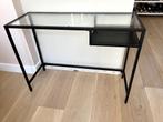 Staal met glas bureau / bijzettafel / laptoptafel, Ophalen, 75 cm of meer, 60 cm of meer, Rechthoekig