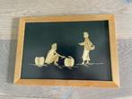 Stro marquetry paneel. Aziatisch tafereel inlegwerk oosters., Antiek en Kunst, Kunst | Niet-Westerse kunst, Ophalen