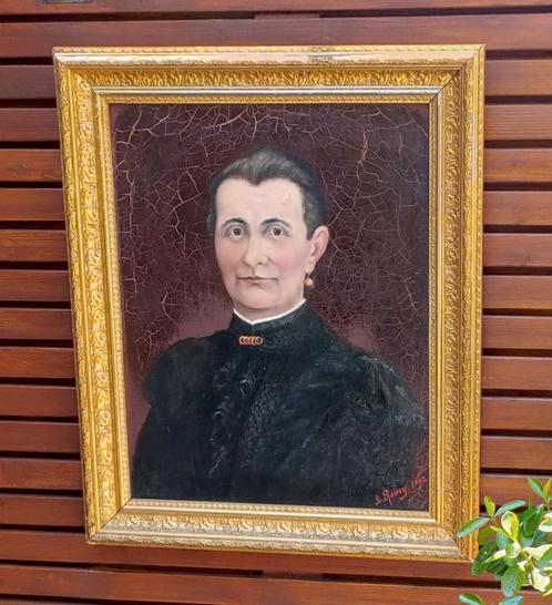 Antiek portret in originele lijst 1902, Antiek en Kunst, Kunst | Schilderijen | Klassiek, Ophalen