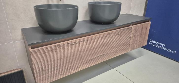 SHOWMODEL badmeubel 160 cm, 2 lades  ribbelfront incl kommen, Huis en Inrichting, Badkamer | Badkamermeubels, Nieuw, Wastafelkast