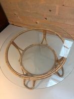 Vintage Rotan Salontafel met Glasplaat, Huis en Inrichting, Tafels | Salontafels, Ophalen, Gebruikt, Rond, 50 tot 100 cm