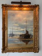 Vissersvolk bij bomschuit op het strand, Antiek en Kunst, Kunst | Schilderijen | Klassiek, Ophalen of Verzenden