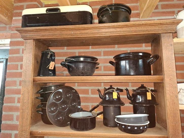 Kleine Partij Zwart Emaille Keukengerei - 20 Stuks, Antiek en Kunst, Antiek | Emaille, Ophalen of Verzenden