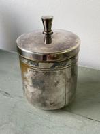 Verzilverd potje met deksel. Douwe egberts / DE theepotje., Antiek en Kunst, Antiek | Goud en Zilver, Ophalen