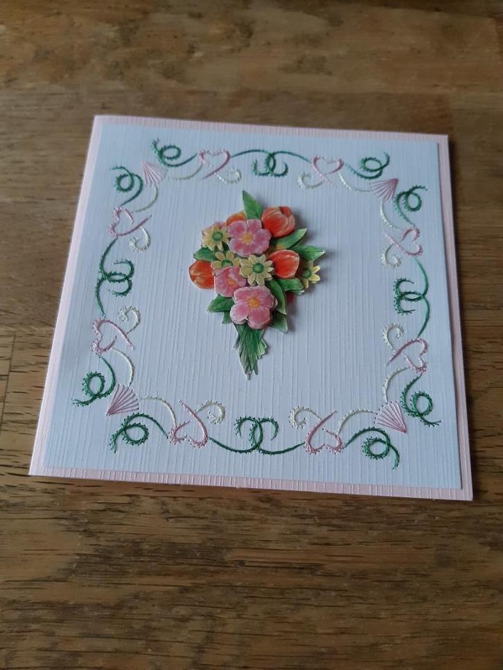 Borduur-Bloemen(811), Hobby en Vrije tijd, Kaarten | Zelfgemaakt, Nieuw, Overige thema's, Ophalen of Verzenden