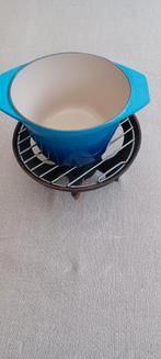 Blauwe gietijzeren fondueset le Creuset incl. vorken, Ophalen of Verzenden, Gebruikt